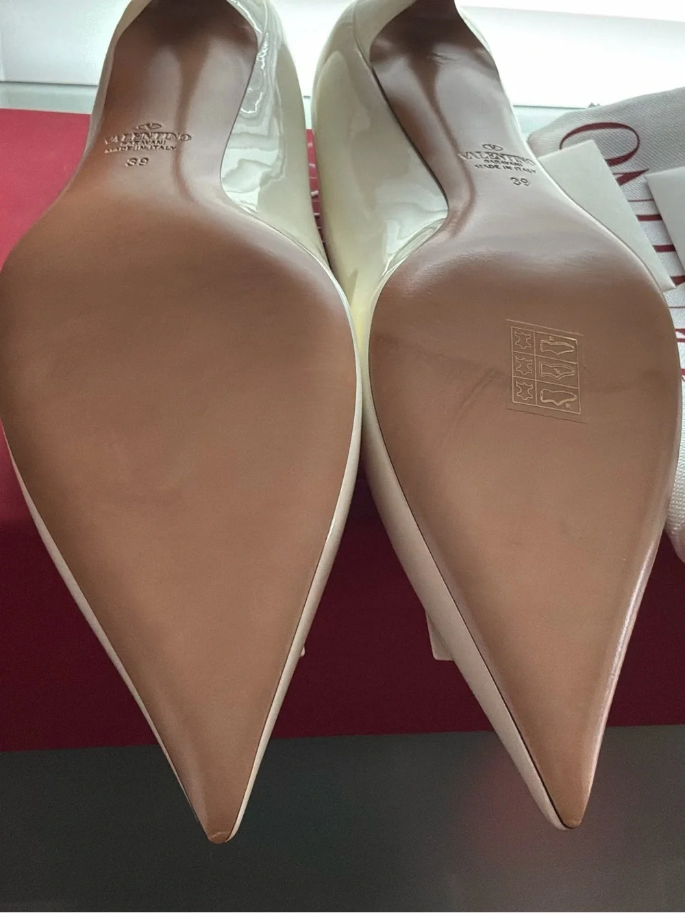 Valentino White Patent Leather Pointed Toe Pumps with Pyramid Stud